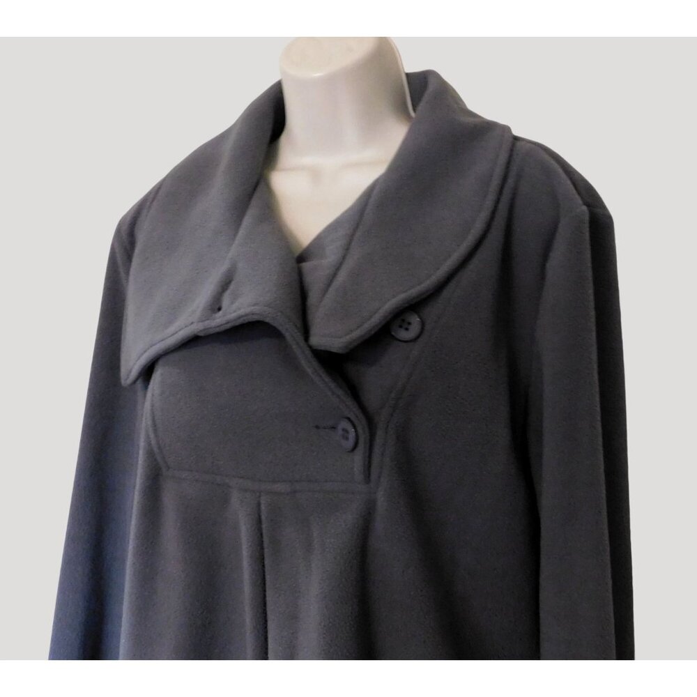 Womens Fleece Jacket XL Gray Long Sleeve Pullover Button-Up Collar Warm Cozy - Picture 4 of 6